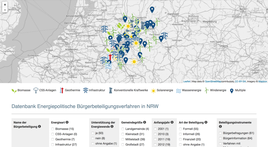 Scrrenshot von der Datenbank zu Bürgerbeteiligungsverfahren